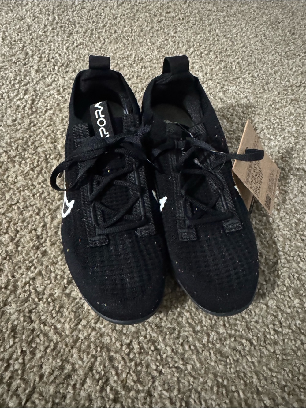 Nike Women's Black Knit Athletic Sneakers with White Swoosh